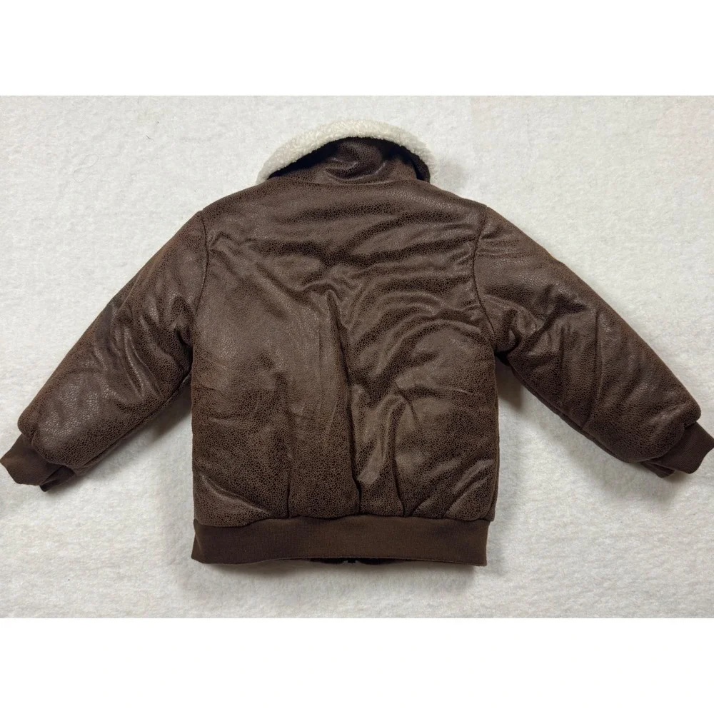 Little Me Toddler Boys Brown Faux Leather Aviator Bomber Jacket Size 2T - Picture 9 of 10